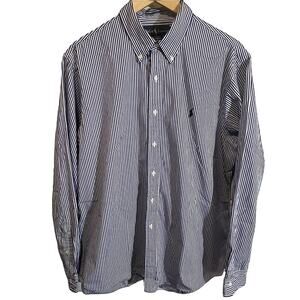 Ralph Lauren Men's Custom Fit Blue White Stripe Button Down Shirt XL